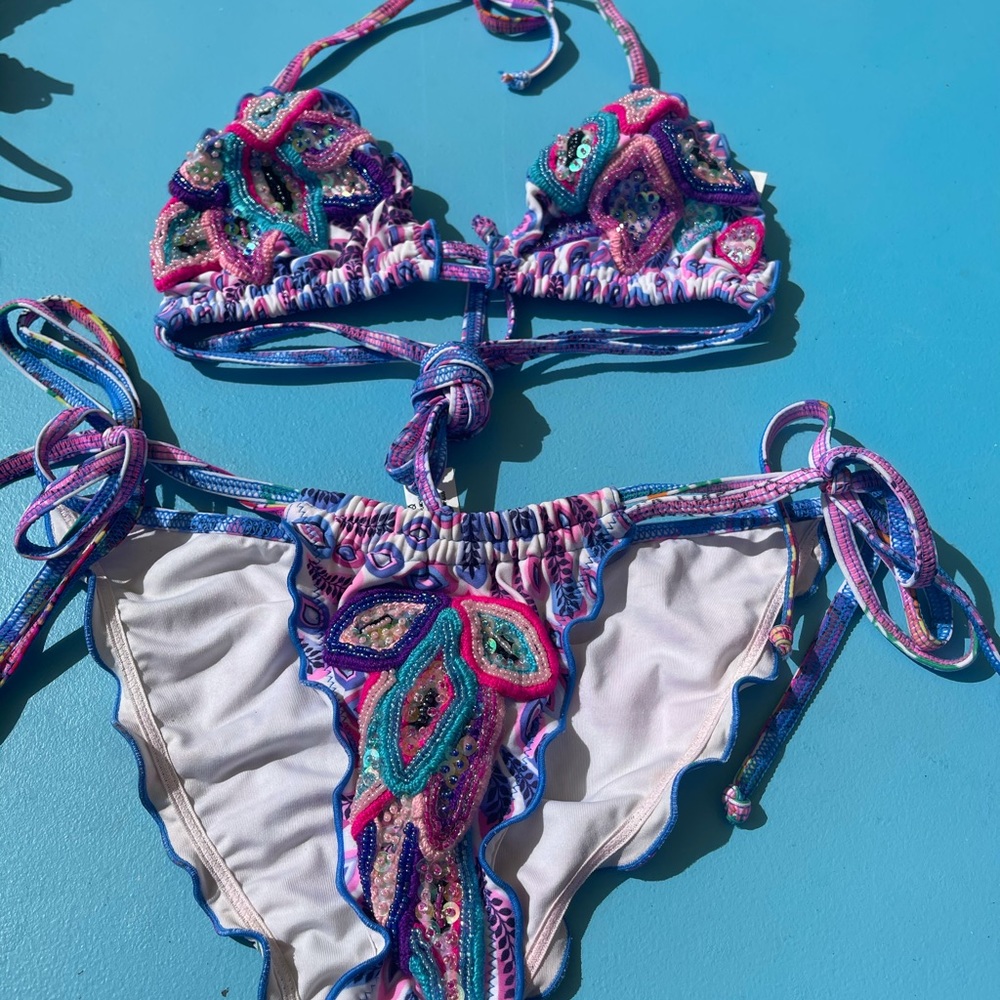 Agua Bendita beaded bikini set
